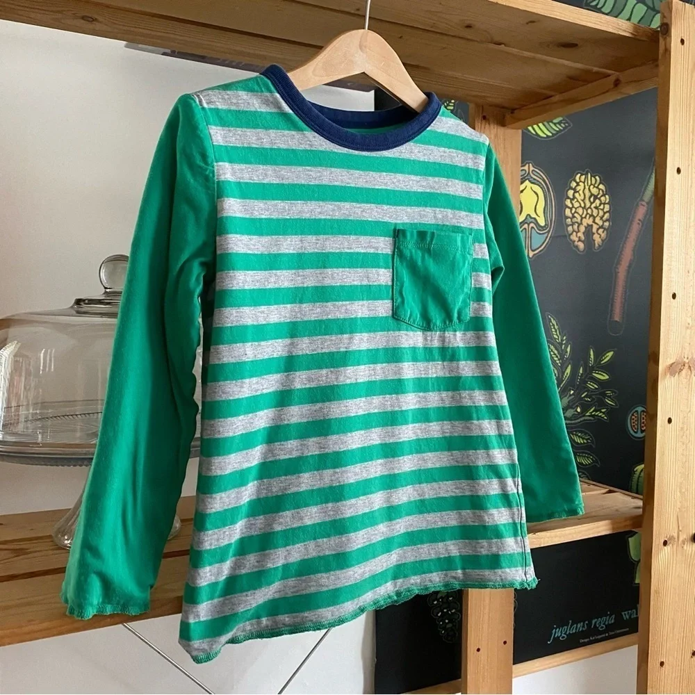 Mini Boden Green Snail Race Stripe Reversible Long Sleeve Shirt - Picture 11 of 15
